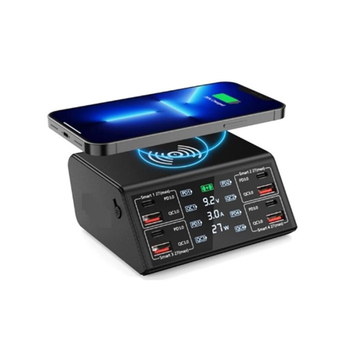 Qualcomm 838W 100W 8 Ports Quick Wireless Charger Station with Current/Voltage Meter