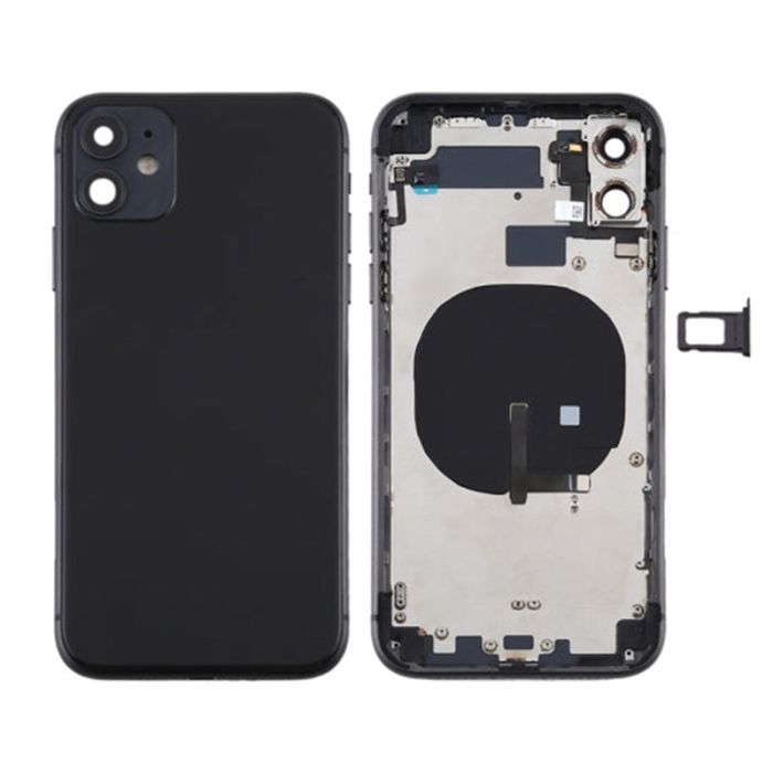 Back Housing With Power Flex Black No Logo For iPhone 11 (Best Aftermarket)