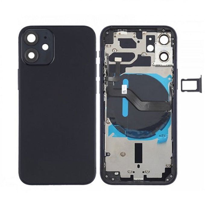 Back Housing With Power Flex Black No Logo For iPhone 12 (Best Aftermarket)