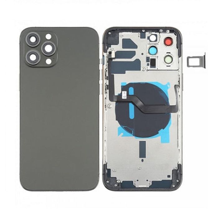Back Housing With Power Flex Black No Logo For iPhone 12Pro (Best Aftermarket)