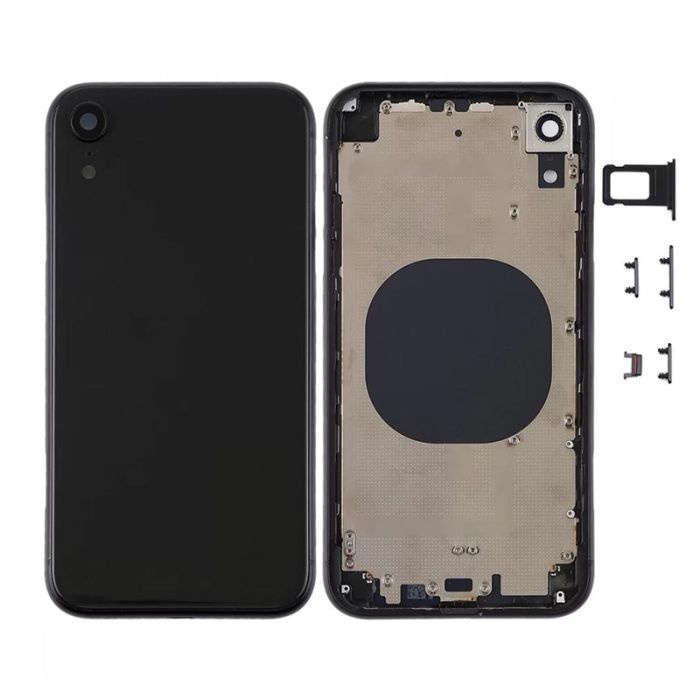 IPHONE XR BACK HOUSING WITHOUT PARTS BLACK NO LOGO (AFTERMARKET HIGH QUALITY)