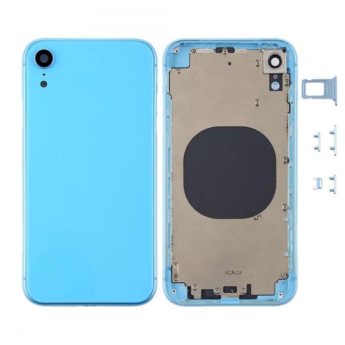 IPHONE XR BACK HOUSING WITHOUT PARTS BLUE NO LOGO (AFTERMARKET HIGH QUALITY)