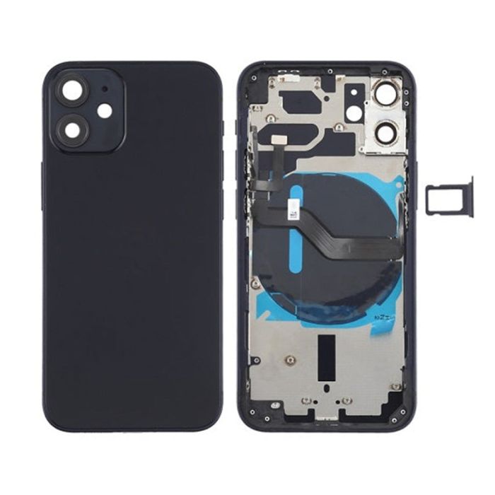 Back Housing With Power Flex Black No Logo For iPhone 12Mini (Best Aftermarket)