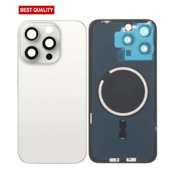 Back Panel with Magnet White No Logo for iPhone 15Pro (Best Aftermarket)