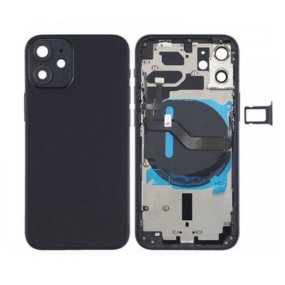 Back Housing With Power Flex Black No Logo For iPhone 12 (Best Aftermarket)