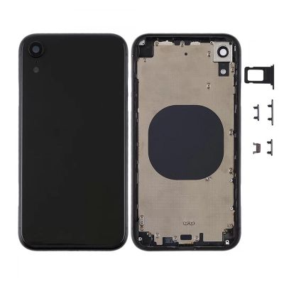 IPHONE XR BACK HOUSING WITHOUT PARTS BLACK NO LOGO (AFTERMARKET HIGH QUALITY)