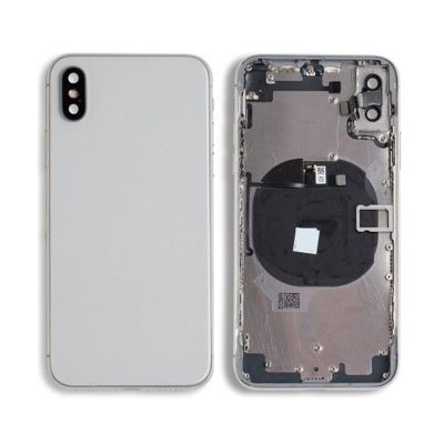 IPHONE XS BACK HOUSING WITH VOLUME POWER FLEX WHITE NO LOGO (BEST AFTERMARKET)