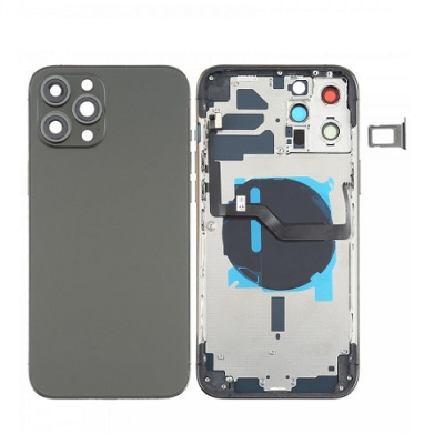 Back Housing With Power Flex Black No Logo For iPhone 12Pro Max (Best Aftermarket)